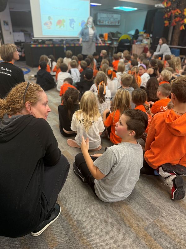 Dr P talking with 2nd grade about penguins