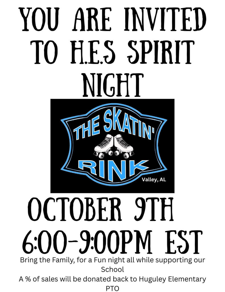 You are invited to HES Spirit Night at the Skatin' Rink on October 9 from 6:00-9:00.
