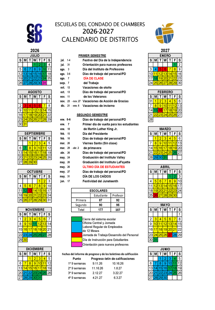 Calendario del CCSD 2026-27