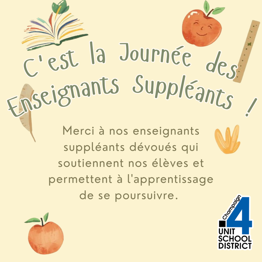 C'est la Journée des Enseignants Suppléants ! Merci à nos enseignants suppléants dévoués qui soutiennent nos élèves et permettent à l'apprentissage de se poursuivre.