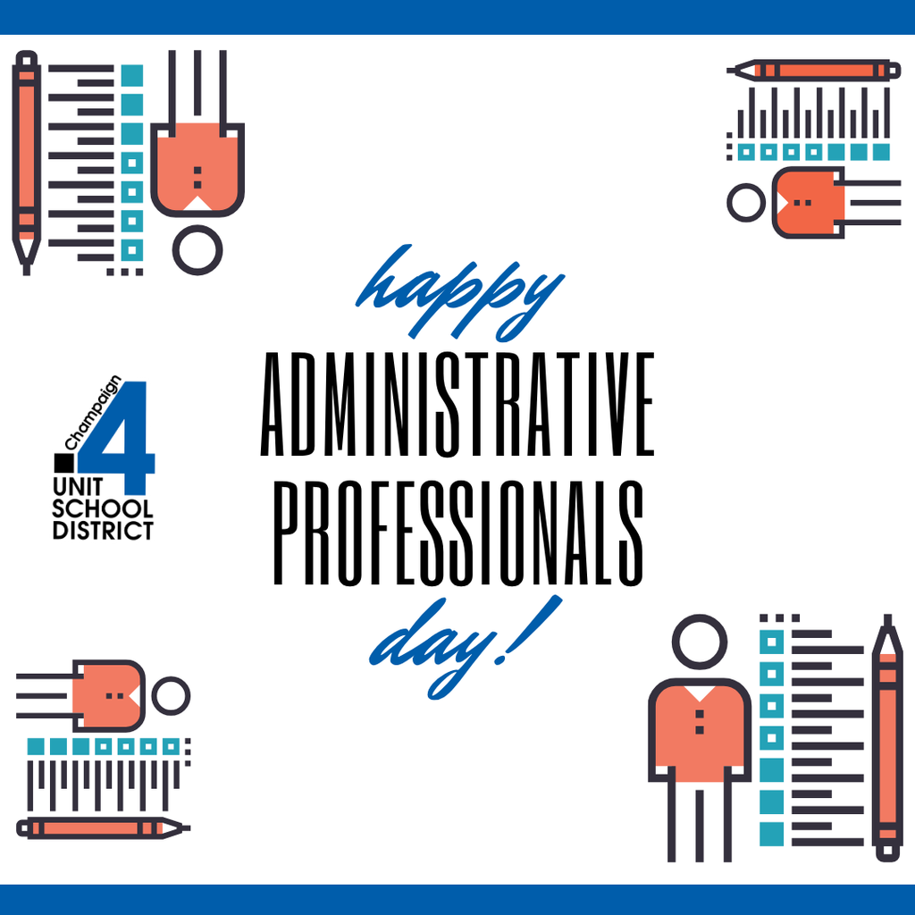 Illustration with "happy ADMINISTRATIVE PROFESSIONALS day!" text, icons of a ruler, pencils, and a person.
