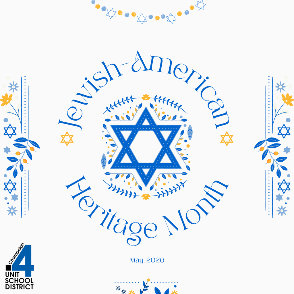 A white background with a blue Star of David surrounded by floral patterns. Text reads "Jewish-American Heritage Month" and "May 2020".