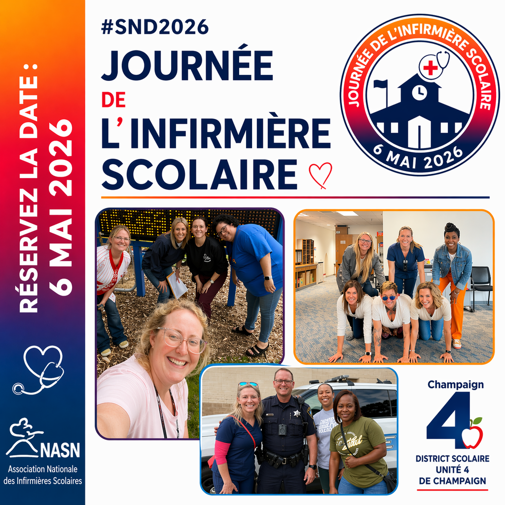 Promotional poster for National School Nurse Day 2026. It shows four images of smiling school nurses.