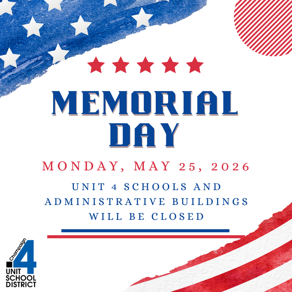 Memorial Day notice on white background with red, white, and blue stars and stripes. Text reads Memorial Day, May 25, 2026.