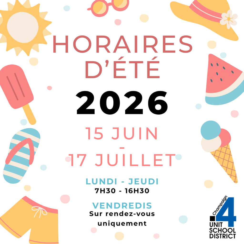 Summer hours for 2026 from June 15th to July 17th. Monday to Thursday, 7:30 AM to 4:30 PM. Fridays are appointment-only.