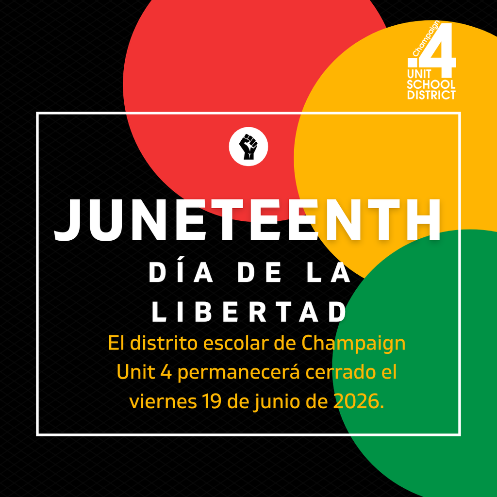 A black background displays a Juneteenth flyer. It features colorful circles and the raised fist icon.
