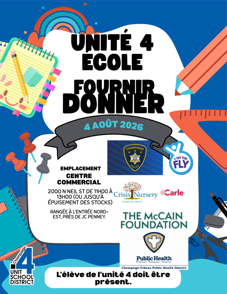 A poster advertising a back-to-school supplies drive. It includes logos, dates, and a location at 2000 N Neil.