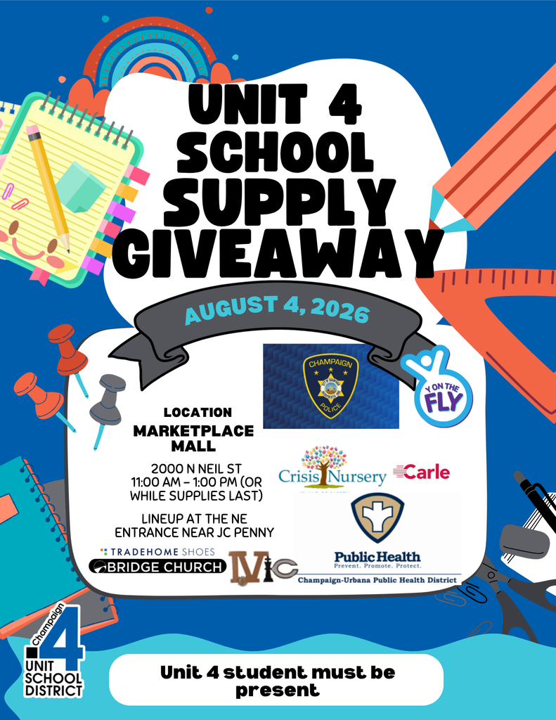 A colorful poster for a school supply giveaway. The event is on August 4, 2026, at Marketplace Mall. Supplies last while they last.
