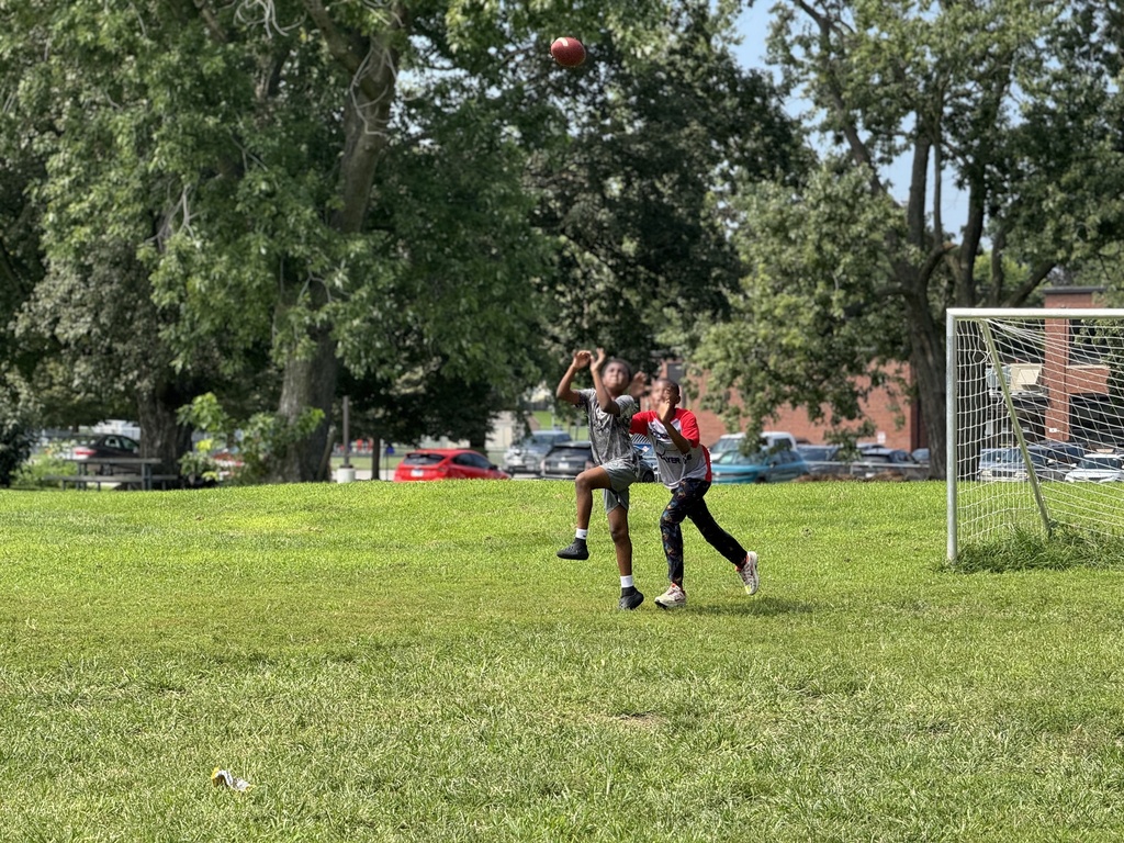 Two people playing a game in a park with a soccer goal in the background.