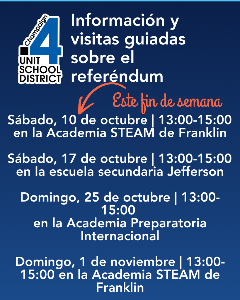 Blue background with white text. Dates and locations of referendum information and guided visits. Arrow pointing to a red box.