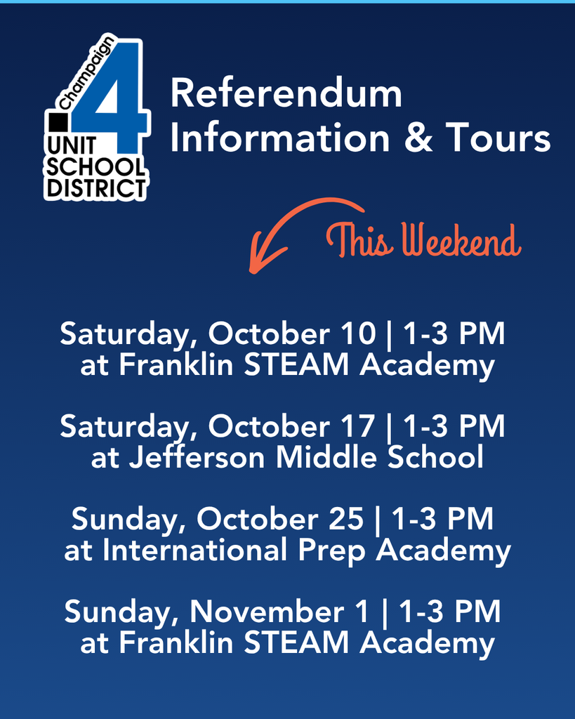 A blue background displays event details. Text reads "Referendum Information & Tours" with arrows pointing to dates and locations.