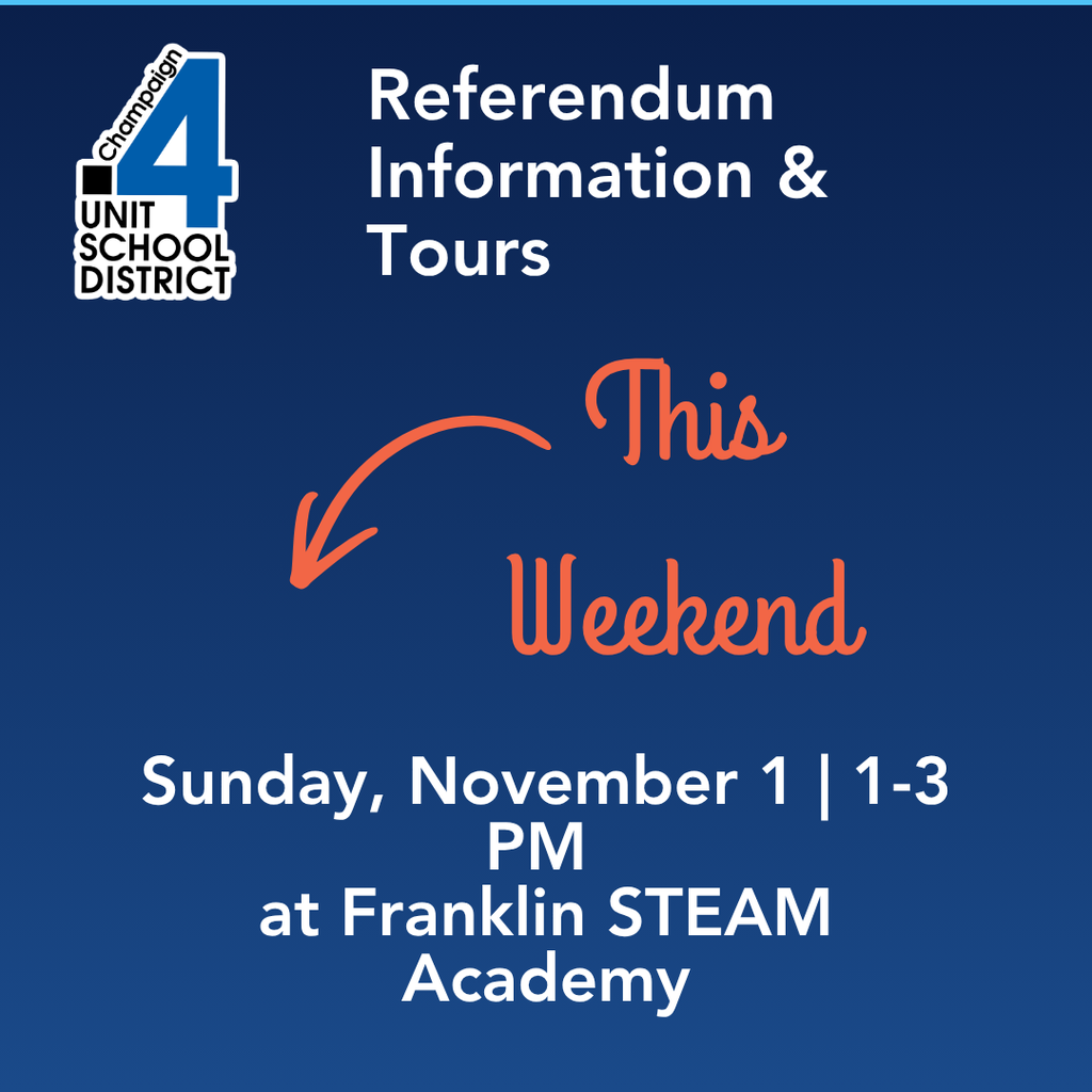 Blue poster with white text and logo. Arrow points to "This Weekend." Details: Sunday, Nov 11, 1-3 PM at Franklin STEAM Academy.