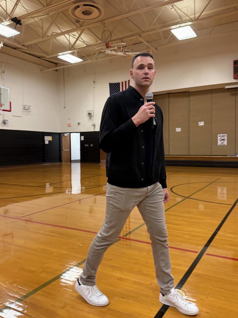 Aaron Golub speaking to TRS students