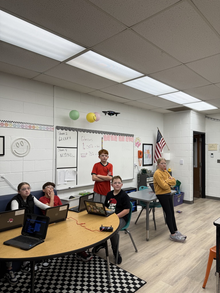 Mrs. Colyott's 5th Grade class programmed drones to complete an obstacle course in STEM class!!