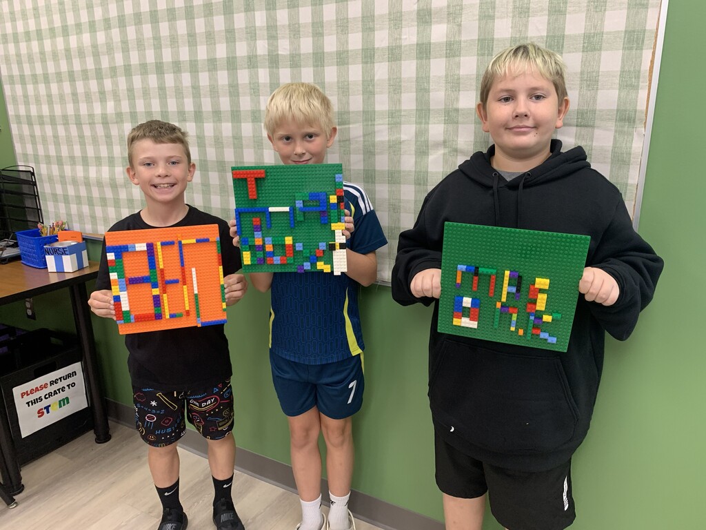 Students with Lego Name Plates
