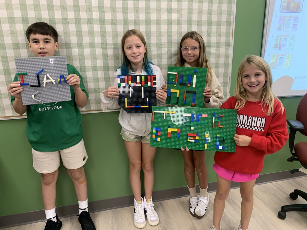 Students with Lego Name Plates