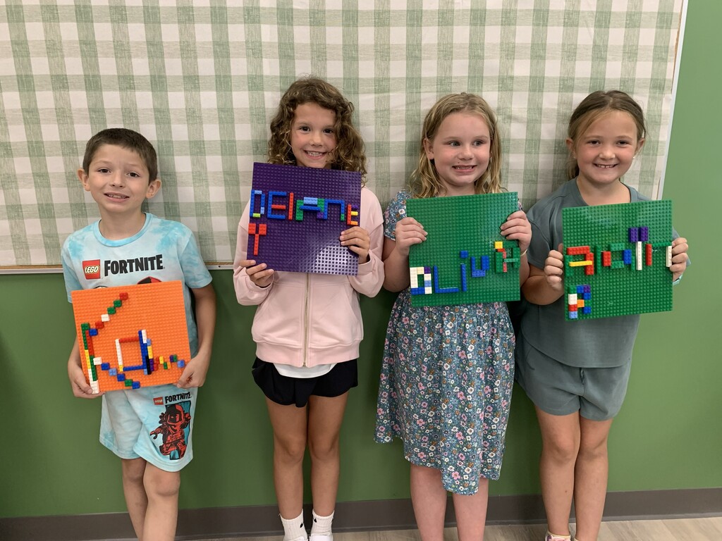 Students with Lego Name Plates