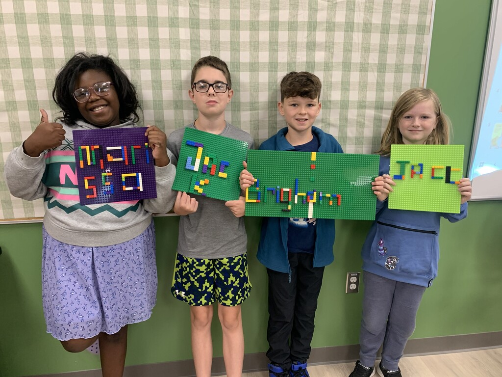 Students with Lego Name Plates