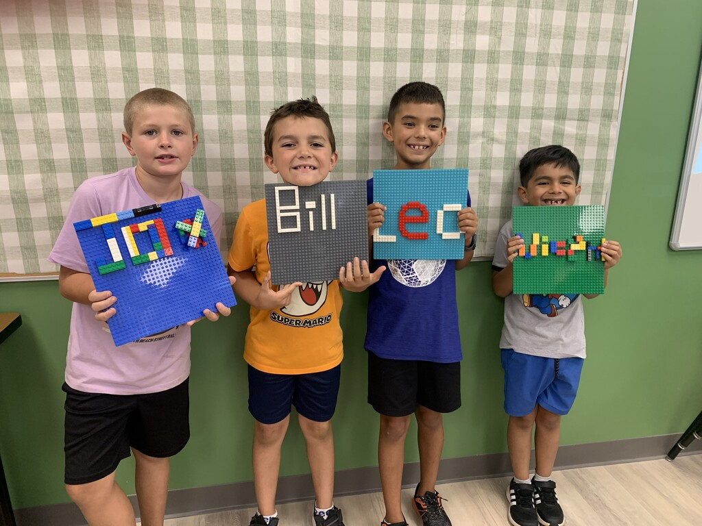 Students with Lego Name Plates