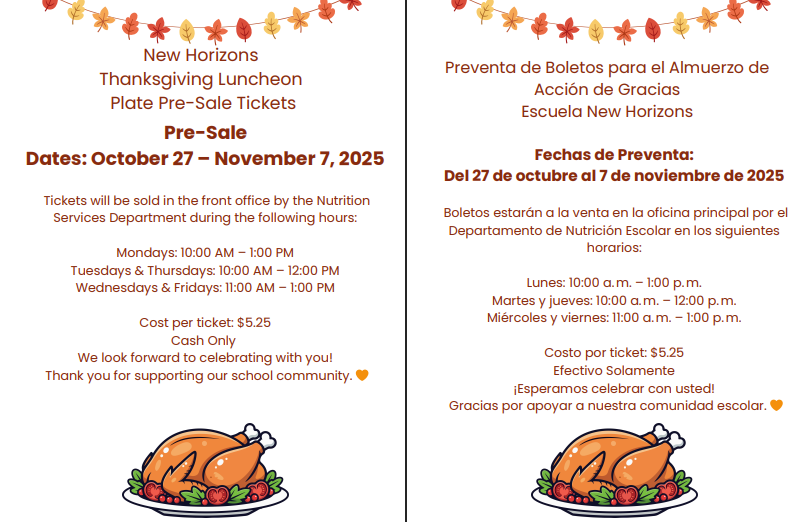 Pre-Sale Tickets for New Horizons Thanksgiving Luncheon