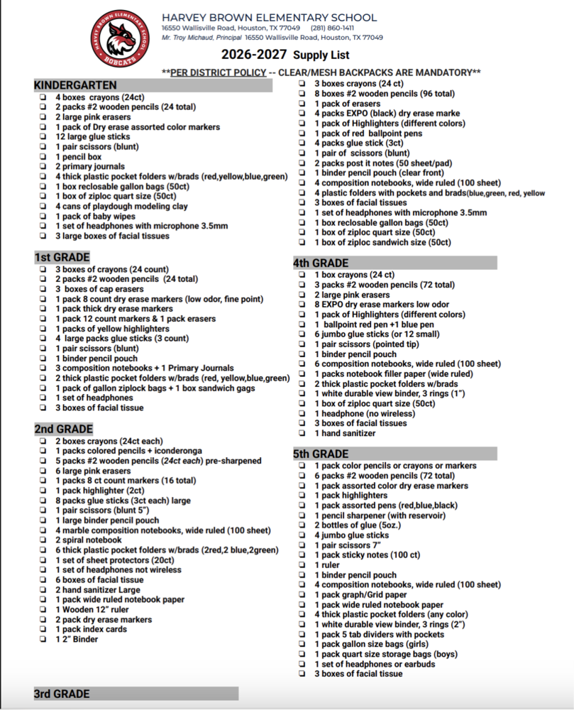 Supplies list