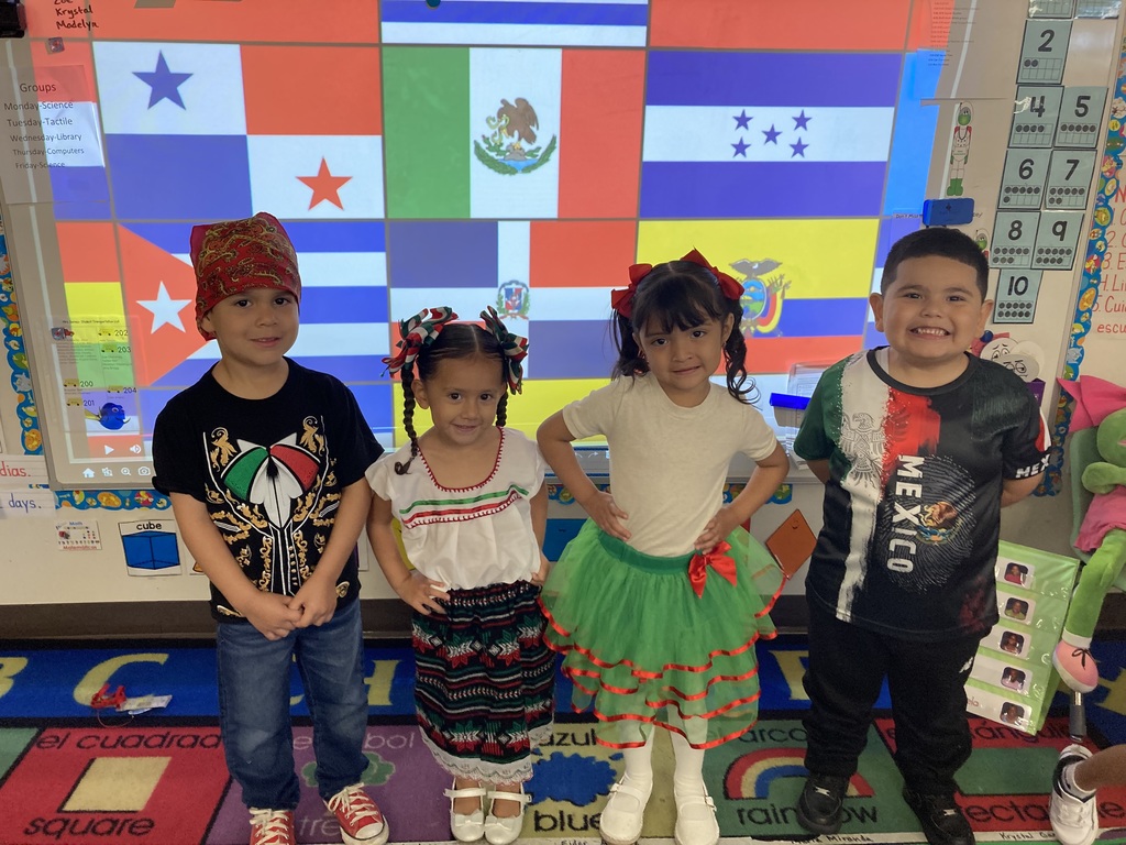 Students wearing the colors of their country's flag for Hispanic Heritage.