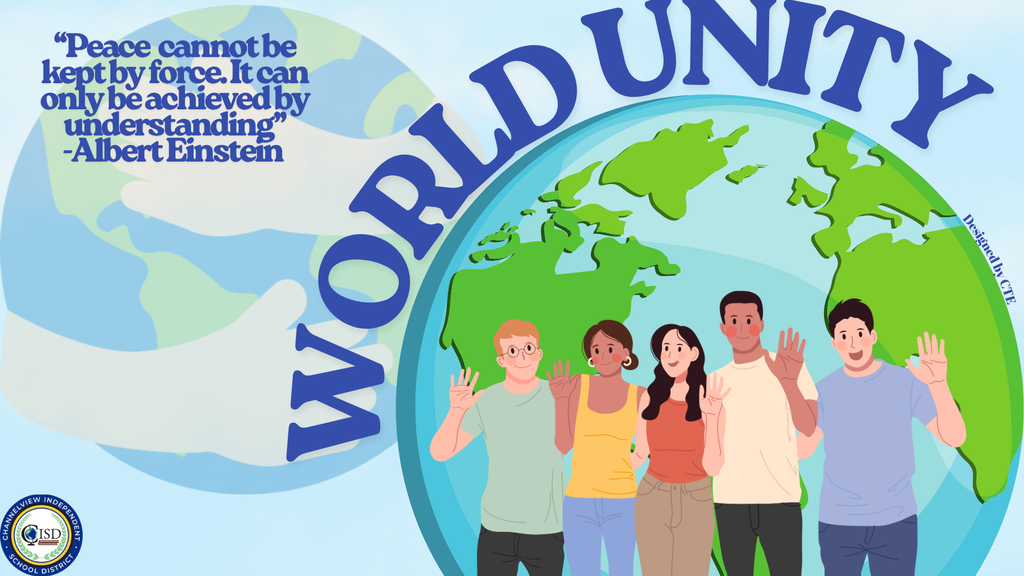 Unity Day Graphic. world and 5 people with CISD logo