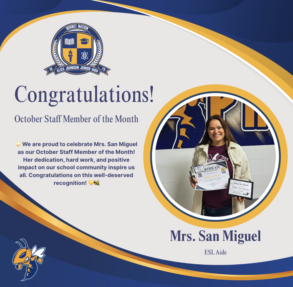 Mrs. San Miguel, October Staff Member of the Month