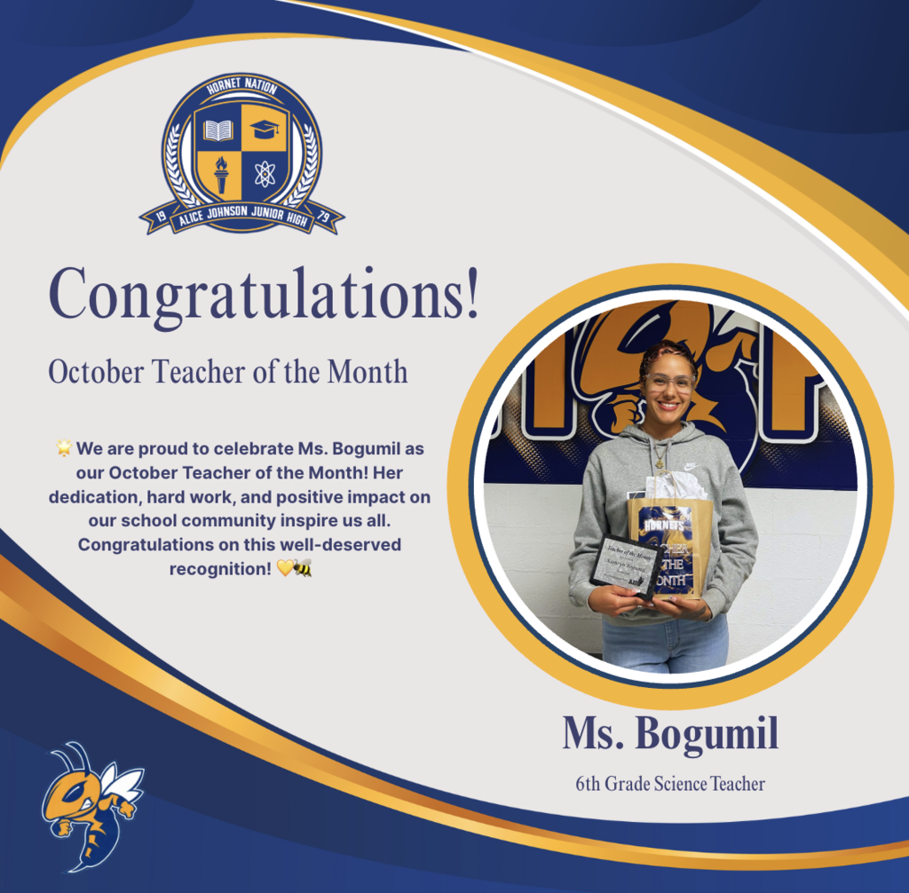 Ms. Bogumil, October Teacher of the Month!