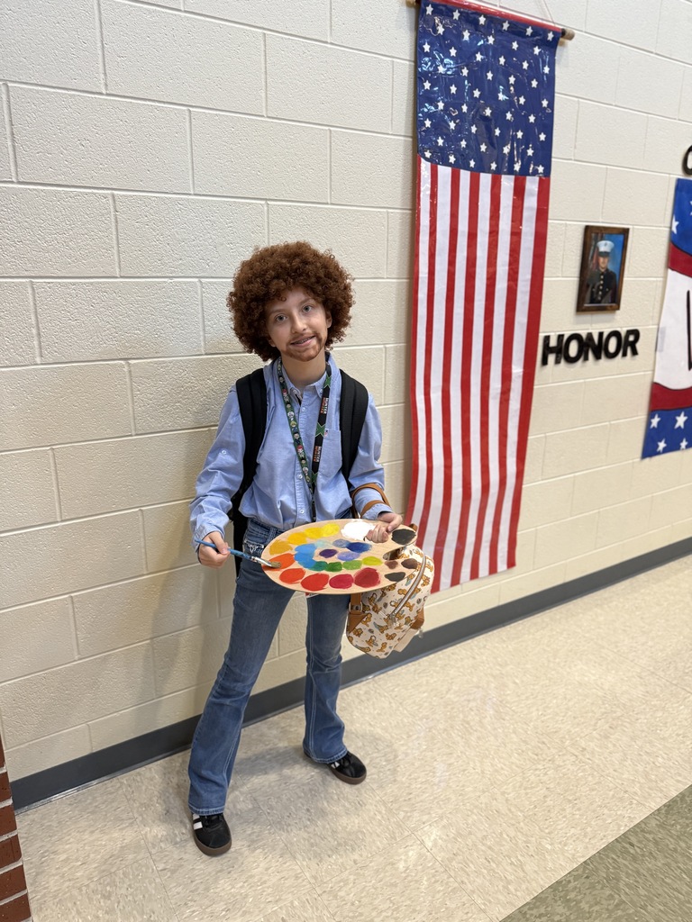 student dressed as bob ross
