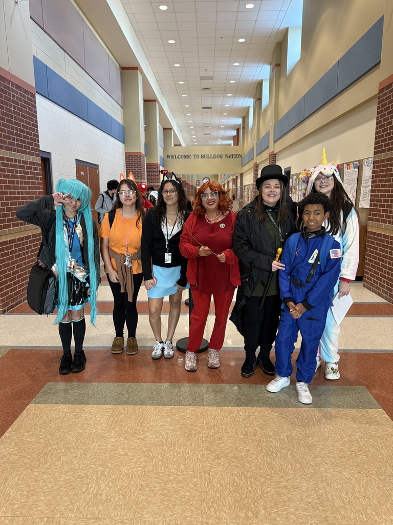 students and staff dressed up for halloween