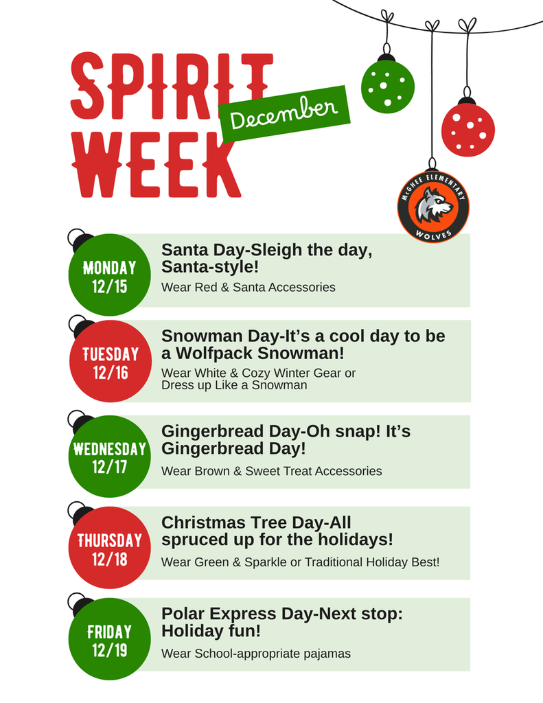 sprirt week for december 15th-19th