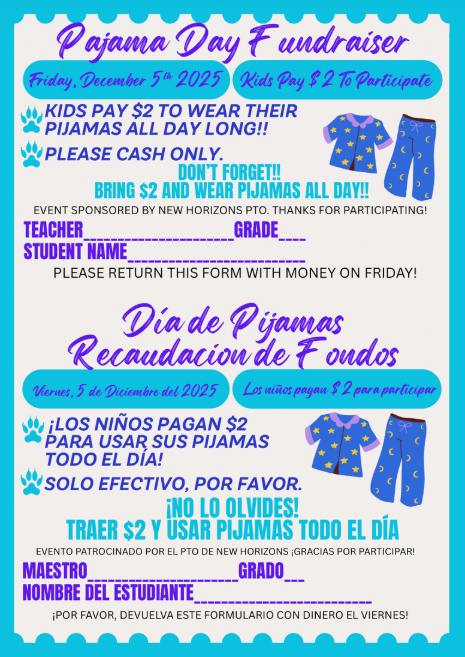 Pajama Day Fundraiser/Recaudación de fondos del Día del Pijama