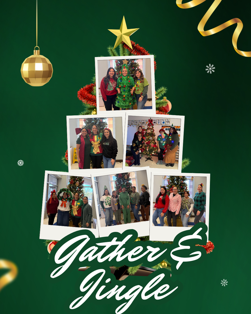 Teachers dressed up as Christmas presents and trees for our PLC 