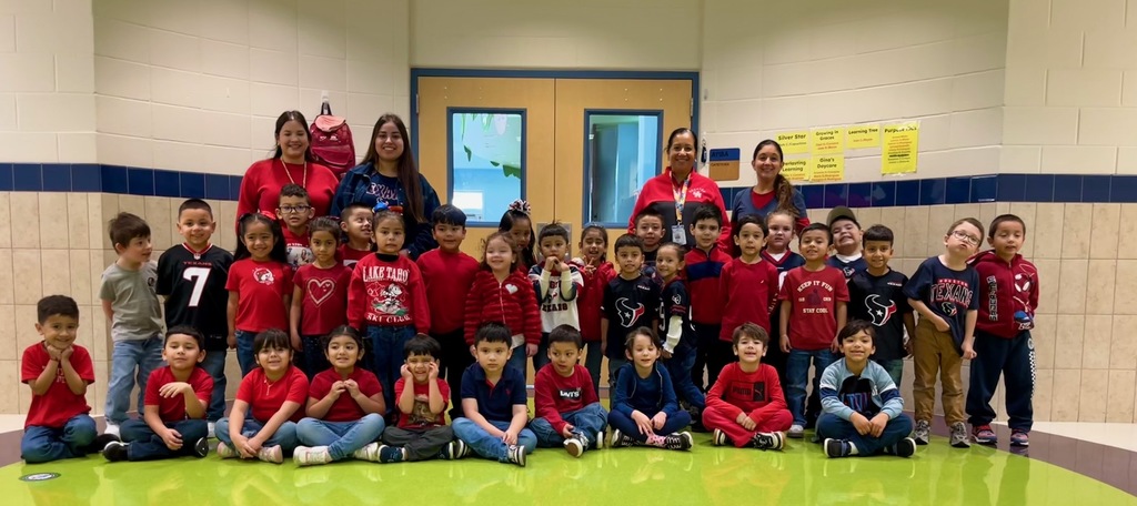 Students and Staff dressed in Texans gear to support the team in the playoffs