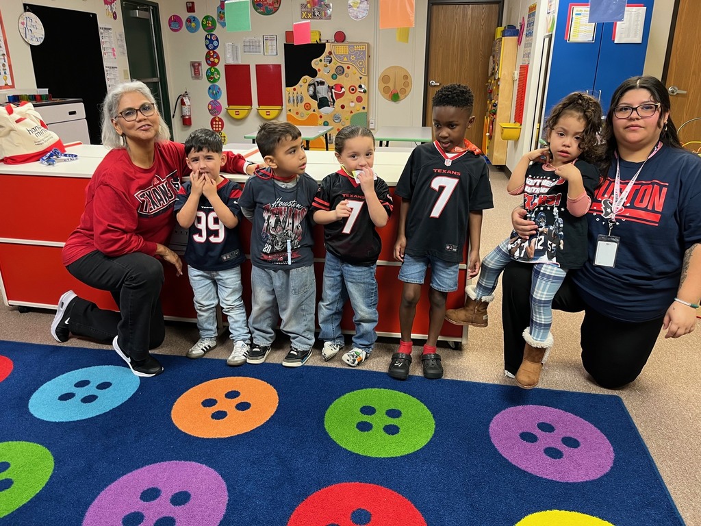 Students and Staff dressed in Texans gear to support the team in the playoffs