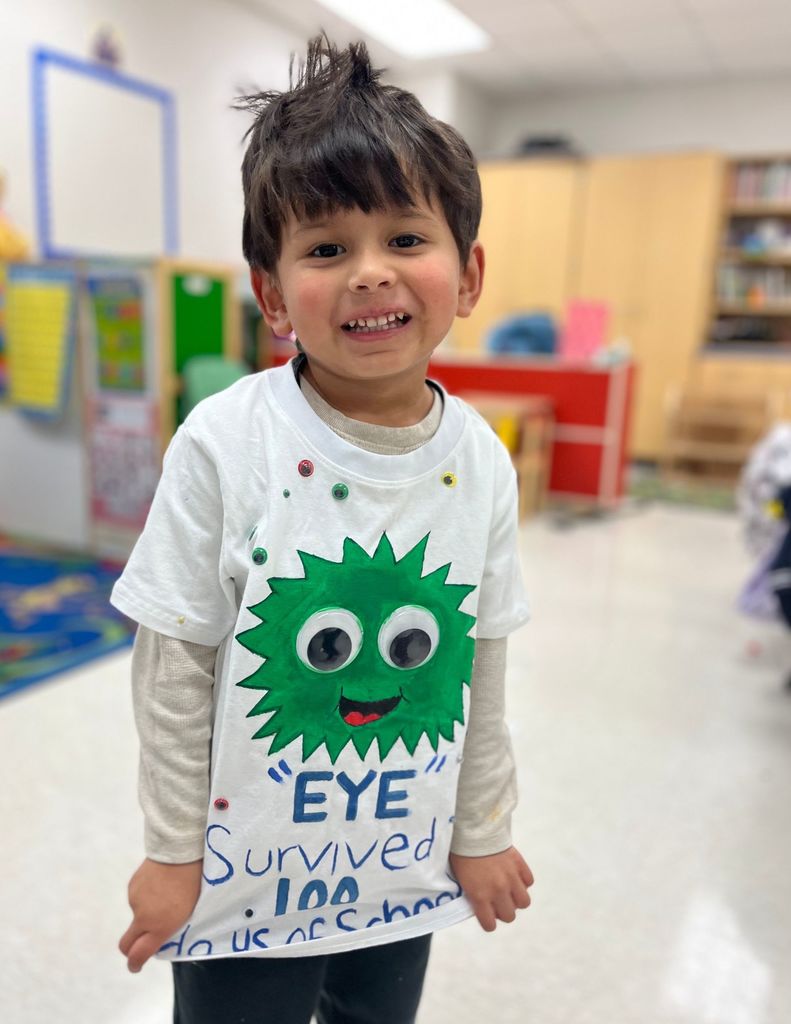 Students and staff dressed up  for 100 days of school