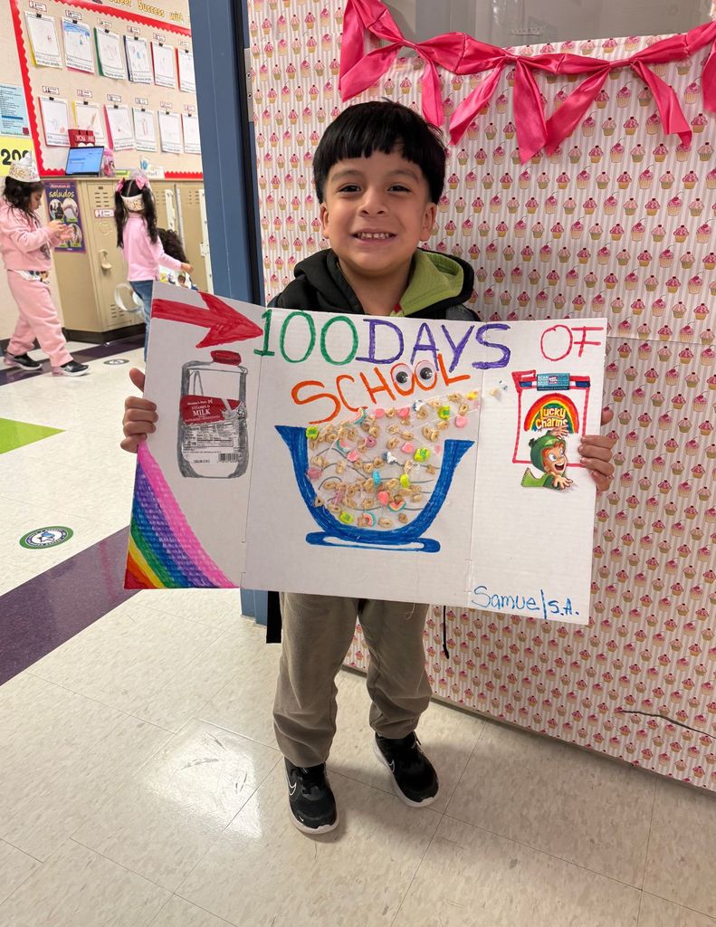 Students and staff dressed up  for 100 days of school