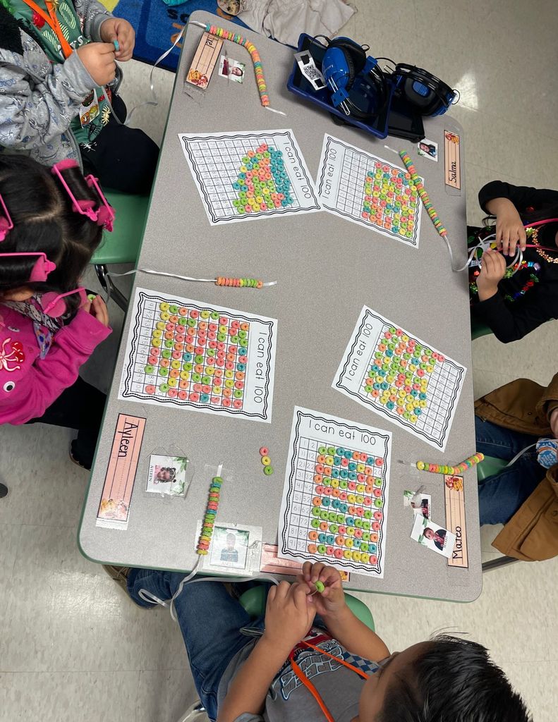 Students participating in 100 days of school activities