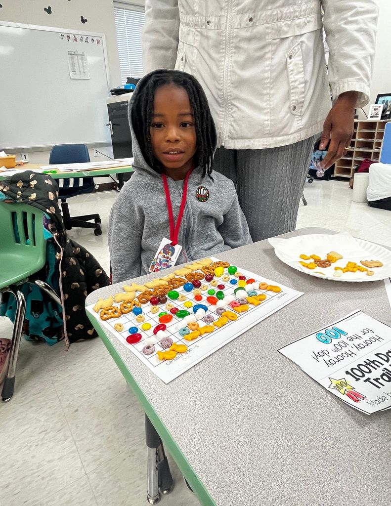 Students participating in 100 days of school activities