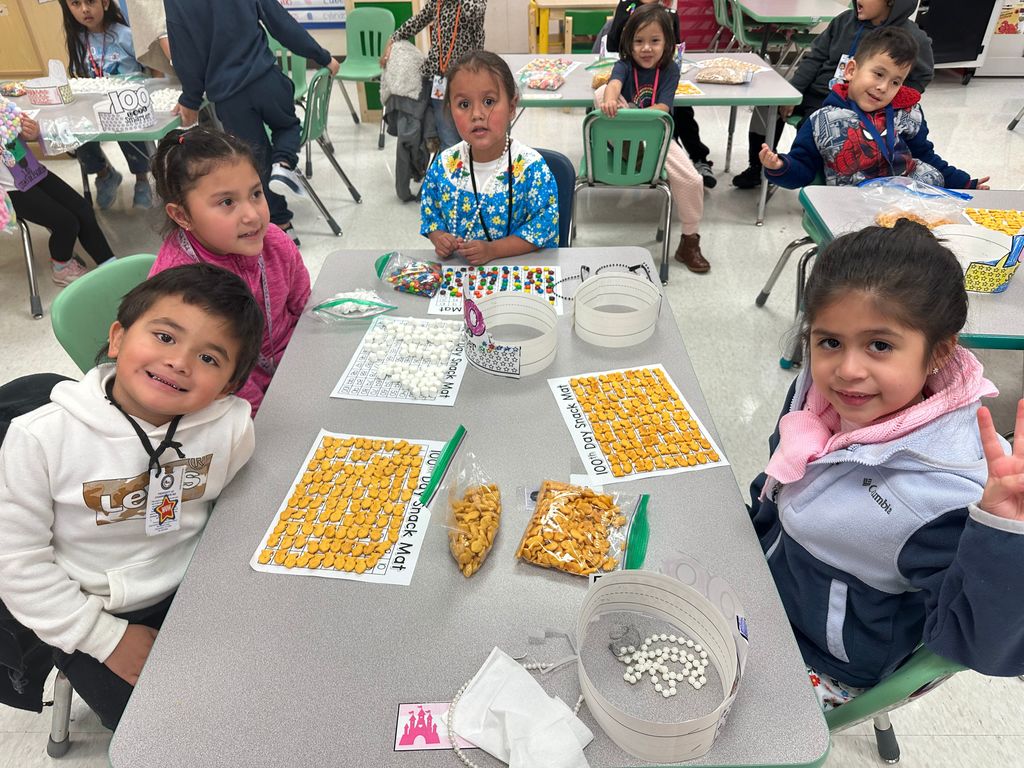 Students participating in 100 days of school activities