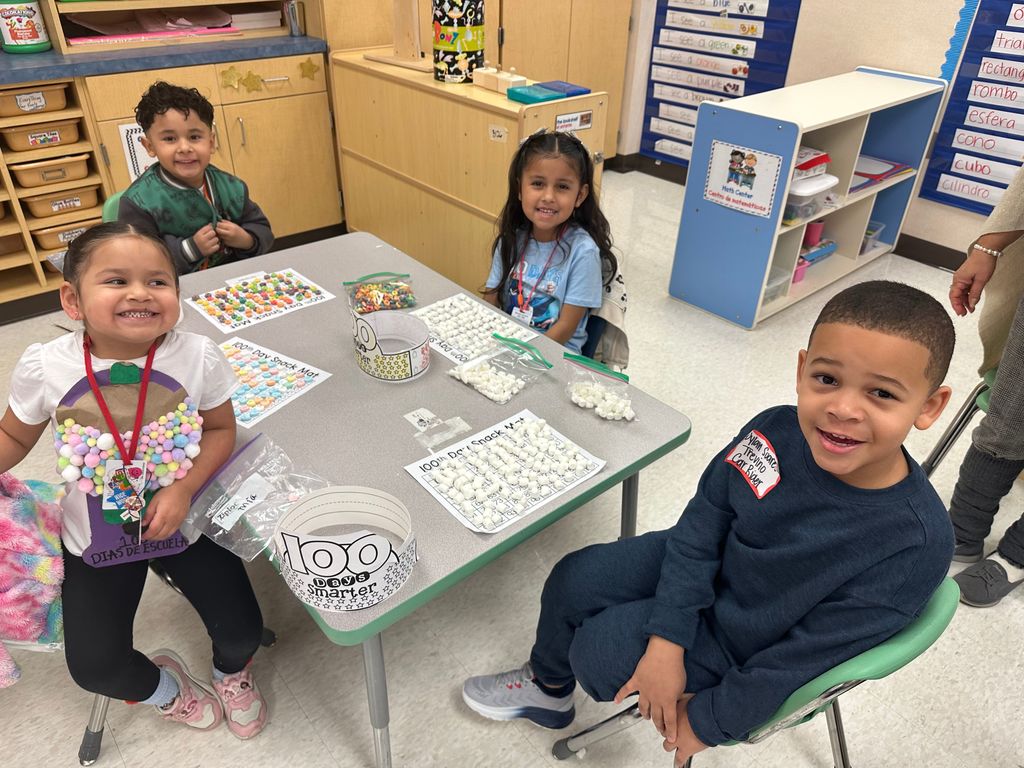 Students participating in 100 days of school activities