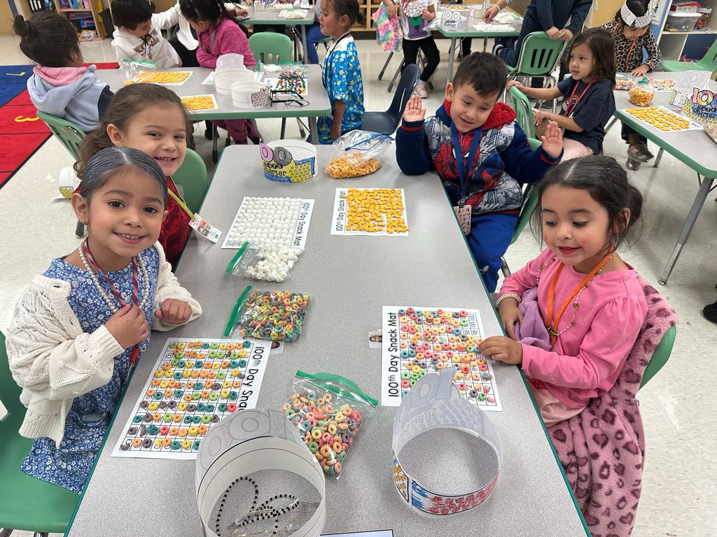 Students participating in 100 days of school activities