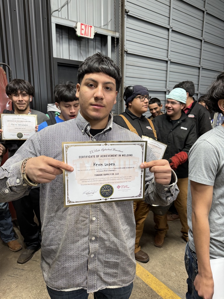 CTE welding student with certificate
