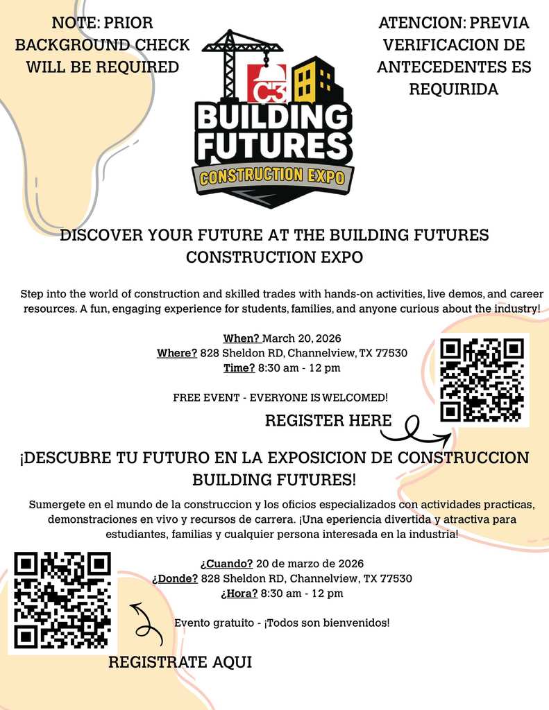 Building Futures Flyer inviting the community to attend the March 20th Construction Expo. Registration is required. 