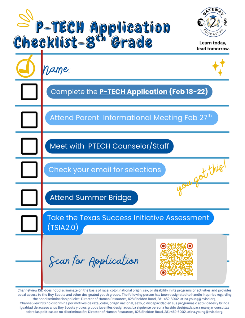 P-TCH Application Checklist -8th Grade