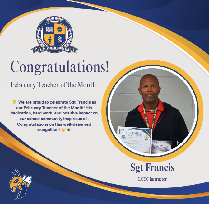 Sgt Francis: February Teacher of the Month 