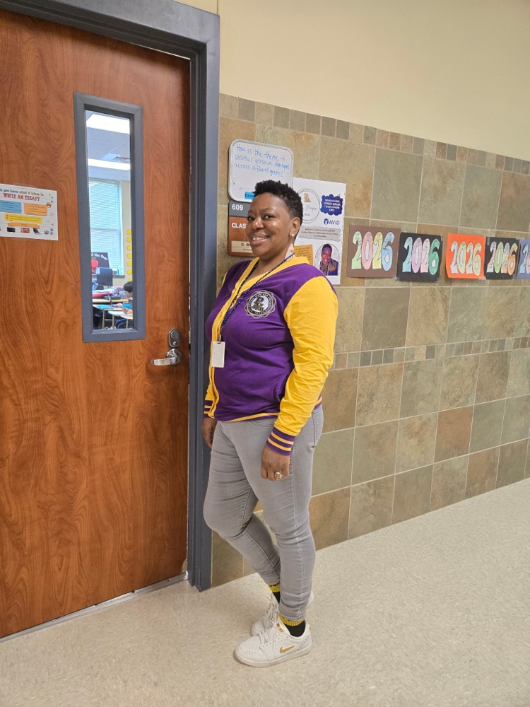 ms. Morgan dressed up in college gear