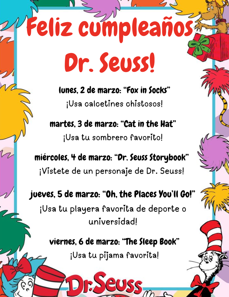 Dress up days for Dr. Seuss week in Spanish