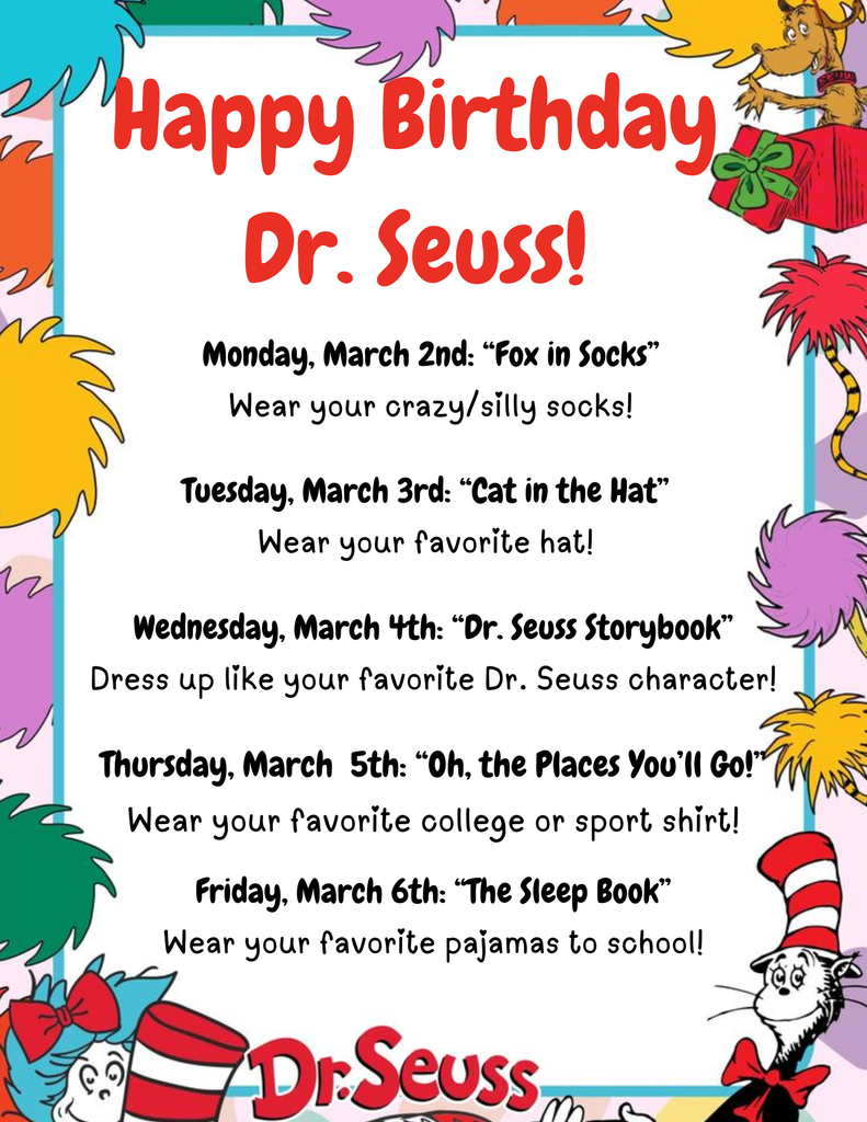 Dress up days for Dr. Seuss week in English